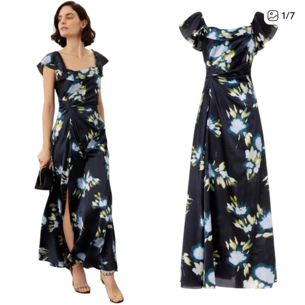 Tanya Taylor Luna Navy Floral Maxi Dress